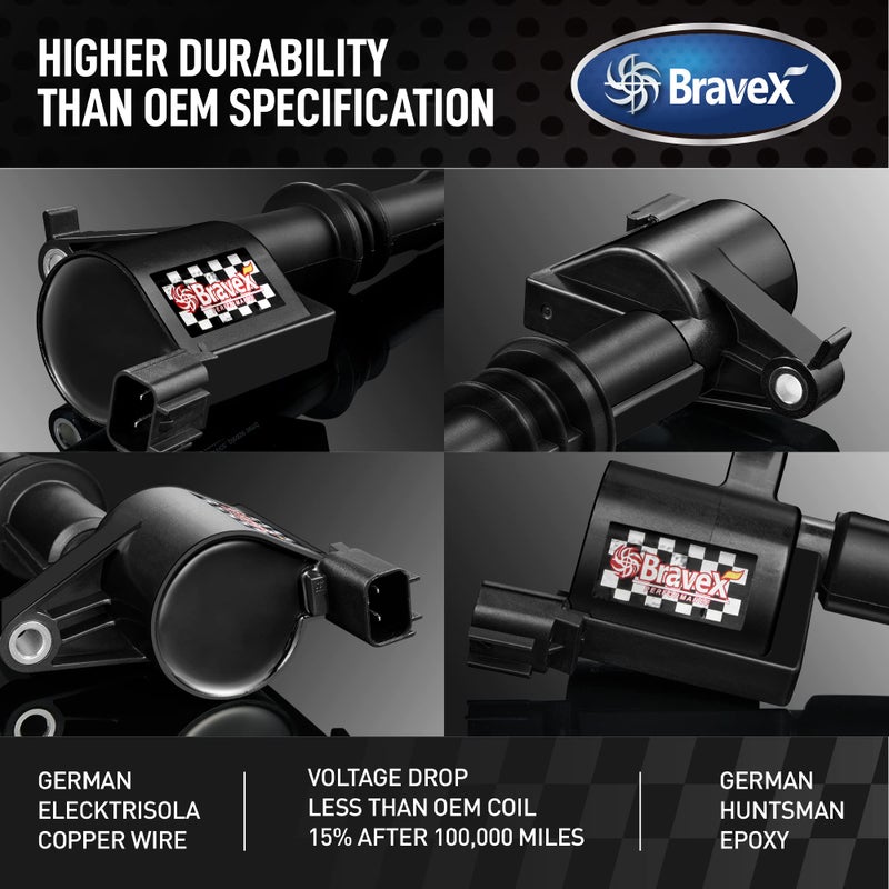 Bravex 8 Pack Straight Boot Ignition Coils 15% More Energy F-150 for Ford Lincoln Mercury V8 V10 4.6l 5.4l 6.8l Compatible with DG511 C1541 FD508-Upgrade (Black) - Image 3